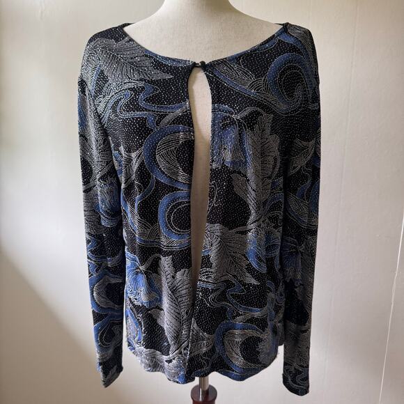 Vintage Onxy Nite Cardigan Set Womens Blue Sparkle Event MOB Made in USA size XL - Picture 5 of 12